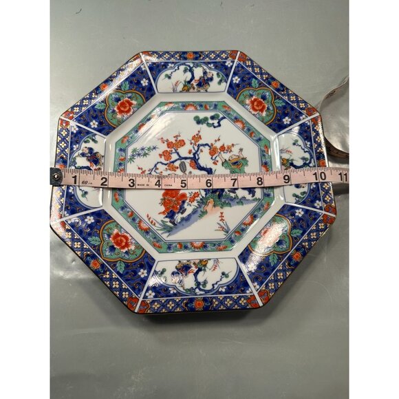 Japanese Cherry Blossom Vintage Porcelain Plate Octagonal 1930 Hand Painted - Picture 12 of 15